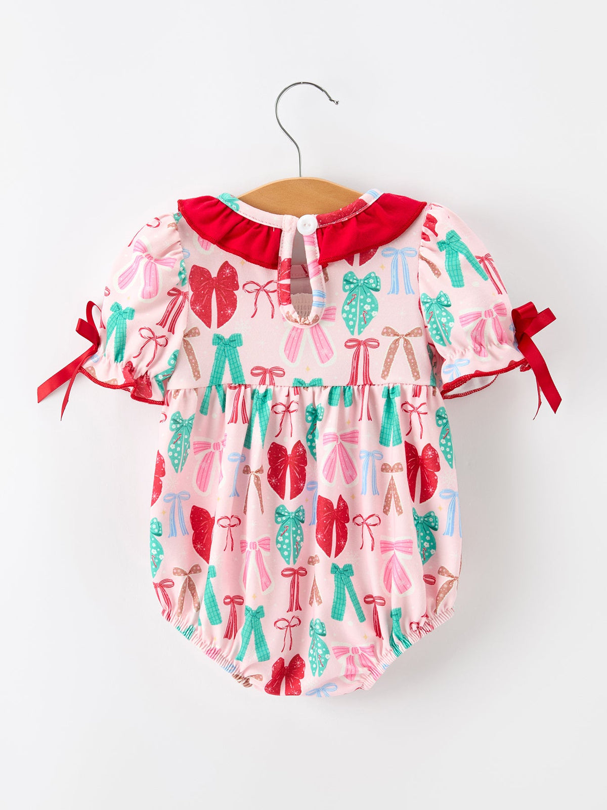 Rylee Faith Designs - Baby Girl Christmas Smocked Bubble Romper Bow Print - alternate view 2