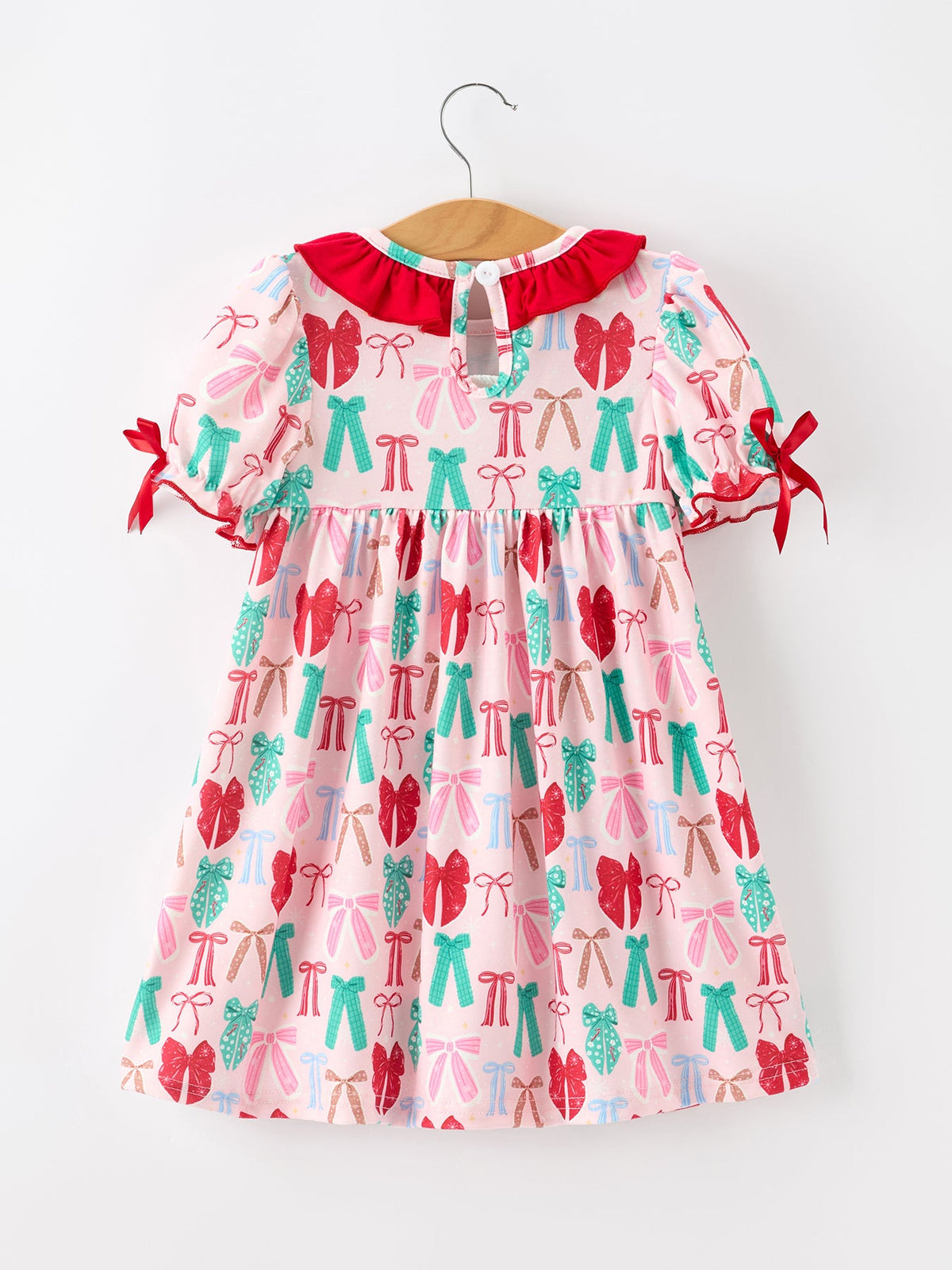 Rylee Faith Designs - Girl Christmas Smocked Dress Red Green Bow Holiday Party Dress - alternate view 2