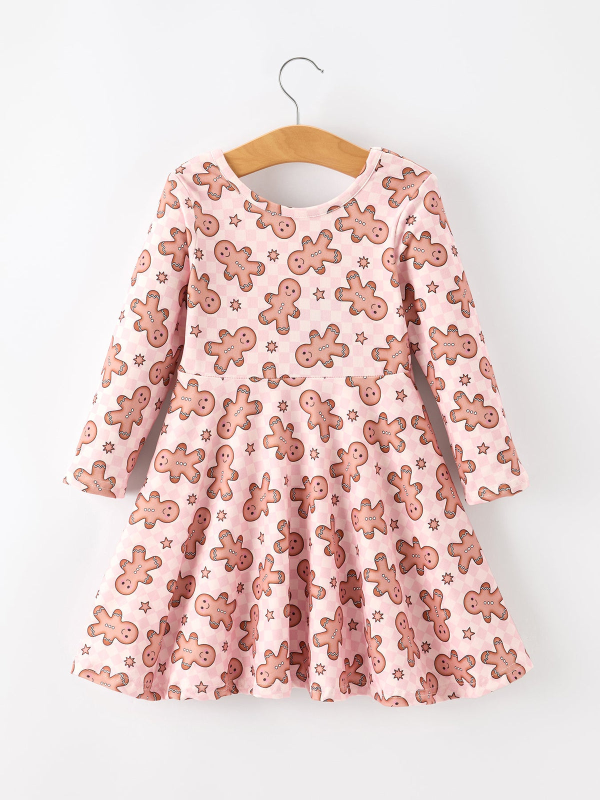 Rylee Faith Designs - Christmas Girls Gingerbread Print Twirl Long Sleeve Dress - alternate view 2