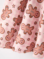 Rylee Faith Designs - Christmas Girls Gingerbread Print Twirl Long Sleeve Dress - alternate view 5