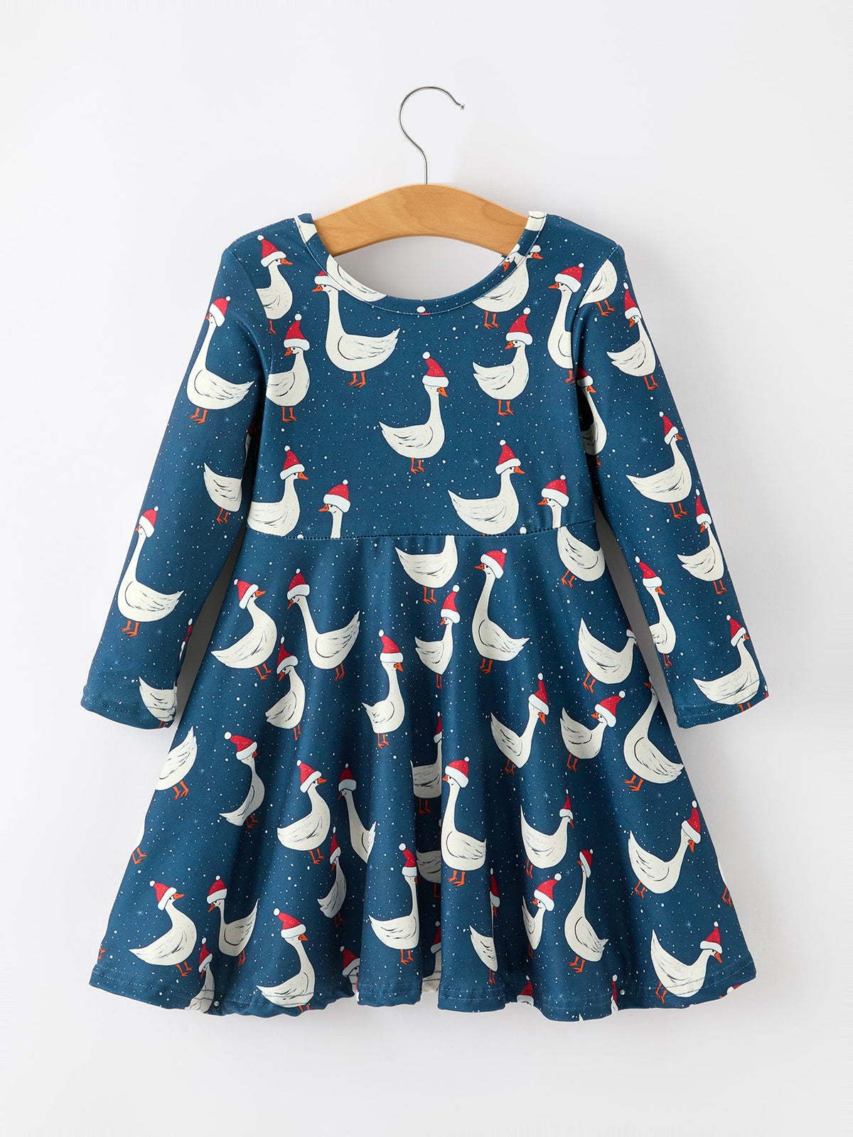 Rylee Faith Designs - Christmas Girls Goose Twirl Dress Navy Long Sleeve Dress - alternate view 2