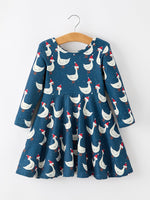 Rylee Faith Designs - Christmas Girls Goose Twirl Dress Navy Long Sleeve Dress