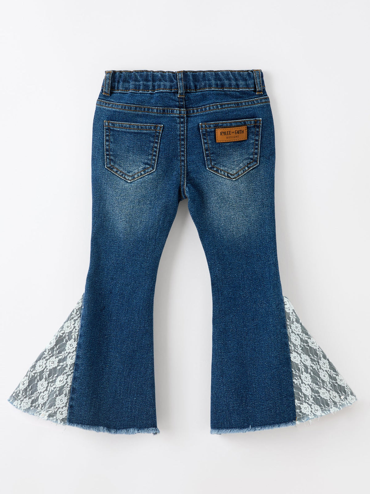 Rylee Faith Designs - Girls Denim Bell Bottom Pants Lace Flare Jeans - alternate view 2