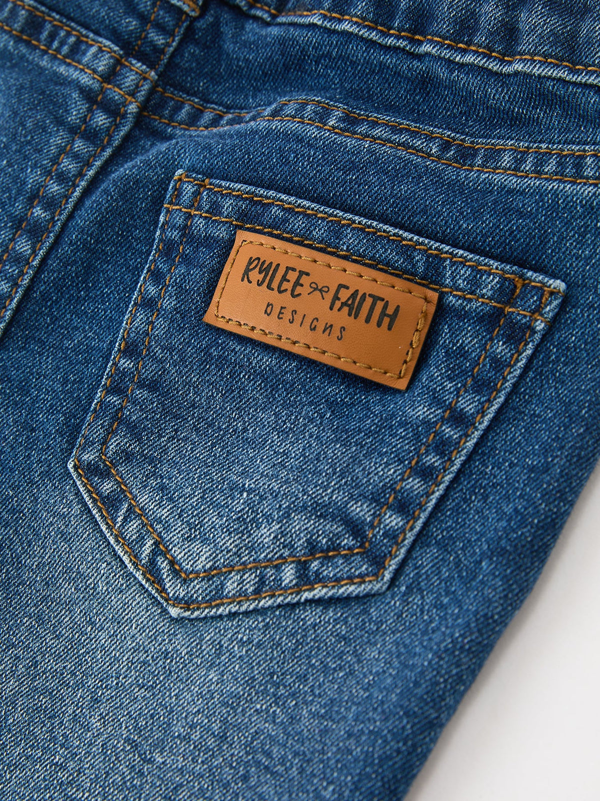 Rylee Faith Designs - Girls Denim Bell Bottom Pants Lace Flare Jeans - alternate view 5