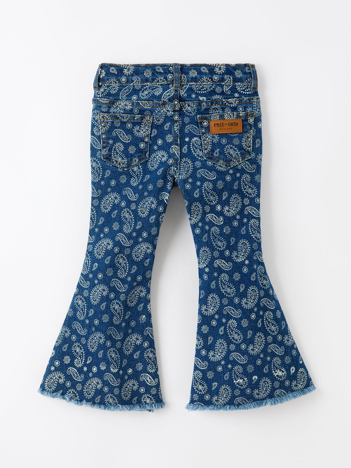 Rylee Faith Designs - Girls Denim Bell Bottom Pants Decorative Print Flare Jeans - alternate view 2