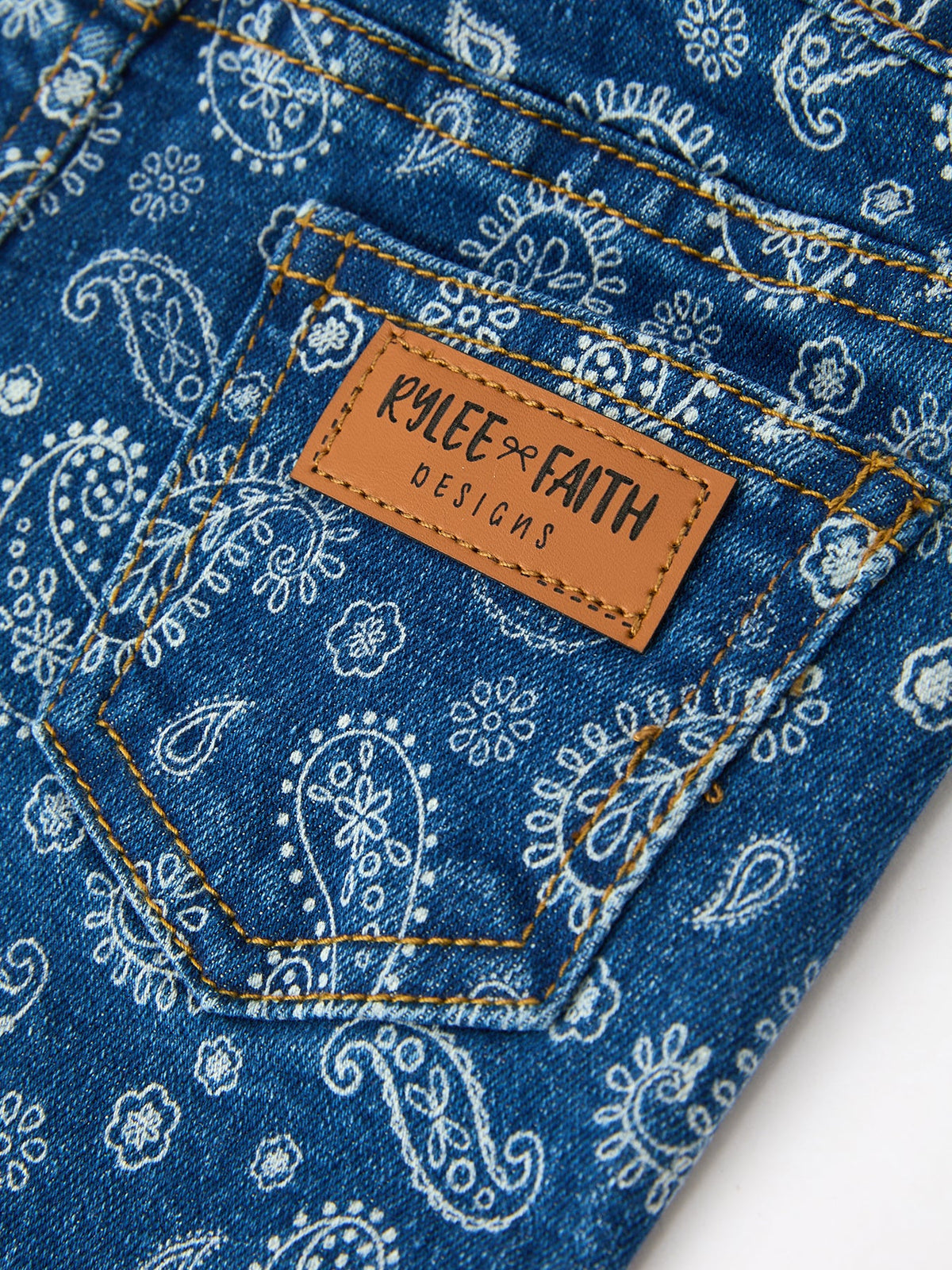 Rylee Faith Designs - Girls Denim Bell Bottom Pants Decorative Print Flare Jeans - alternate view 5