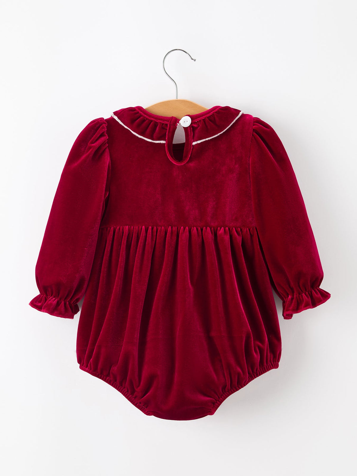 Rylee Faith Designs - Christmas Velvet Smocked Baby Bubble Romper with Pearl Detail - alternate view 7