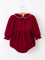 Rylee Faith Designs - Christmas Velvet Smocked Baby Bubble Romper with Pearl Detail - alternate view 7
