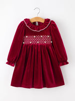 Rylee Faith Designs - Christmas Velvet Smocked Girls Dress with Pearl Detail - alternate view 6