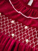 Rylee Faith Designs - Christmas Velvet Smocked Girls Dress with Pearl Detail - alternate view 8