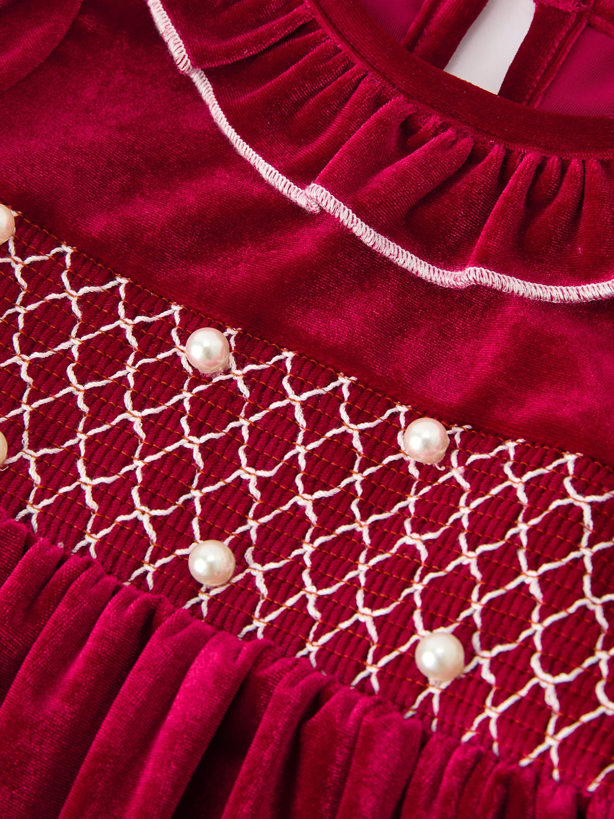 Rylee Faith Designs - Christmas Velvet Smocked Girls Dress with Pearl Detail - alternate view 8