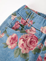 Rylee Faith Designs - Girls Floral Denim Bell Bottom Pants Rose Print Flare Jeans - alternate view 3