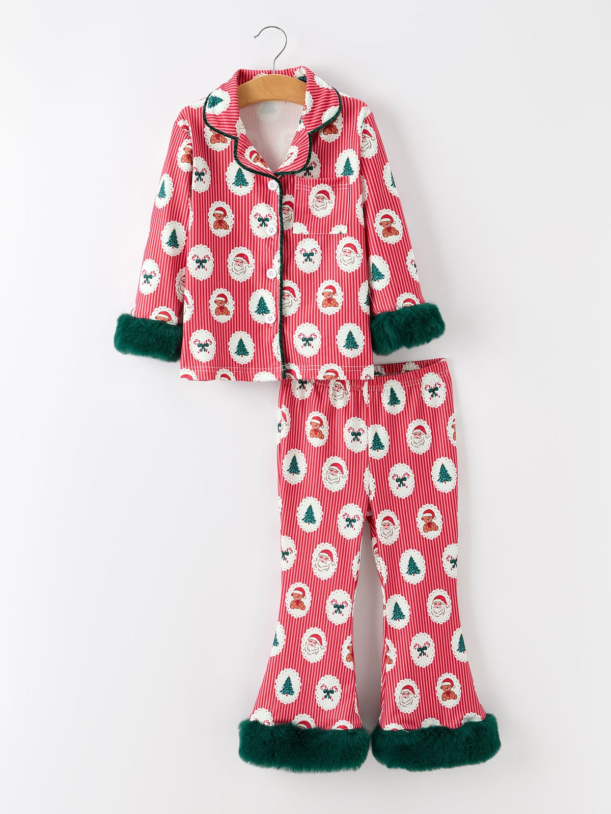 Rylee Faith Designs - Mommy and Me Christmas Santa Print Pajama Set with Fur Trim - alternate view 3