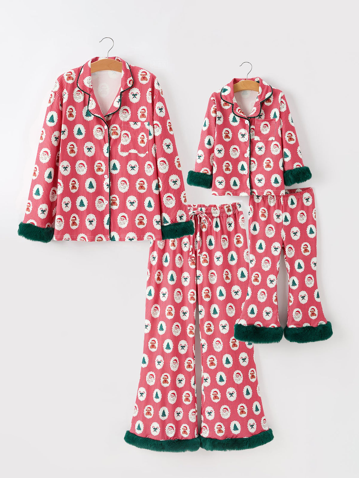Rylee Faith Designs - Mommy and Me Christmas Santa Print Pajama Set with Fur Trim - alternate view 2