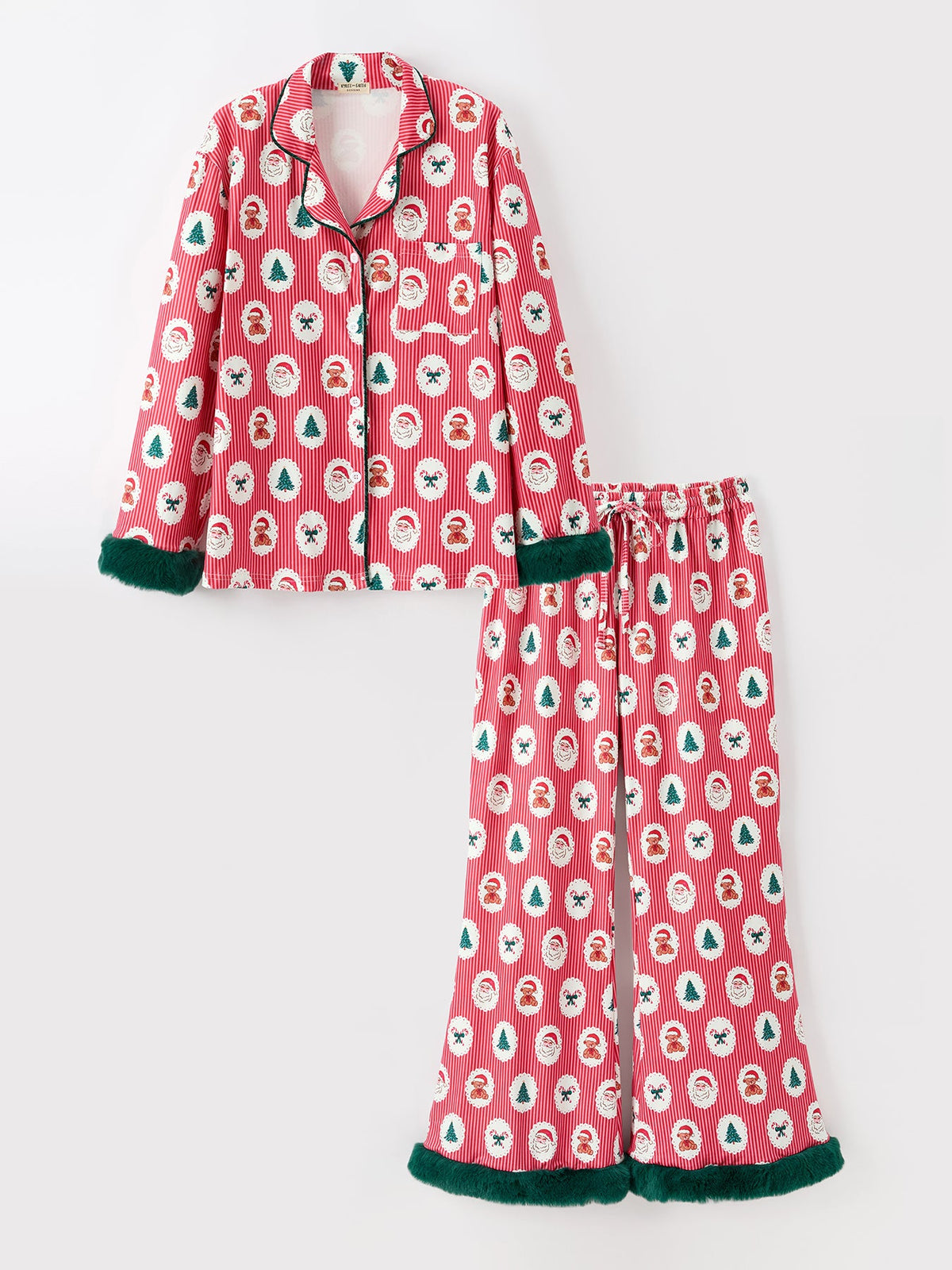 Rylee Faith Designs - Mommy and Me Christmas Santa Print Pajama Set with Fur Trim - alternate view 8