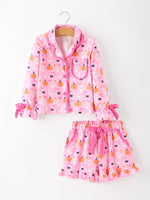 Rylee Faith Designs - Halloween Pumpkin Ghost Print Girls Pajama Set Long Sleeve Top and Shorts