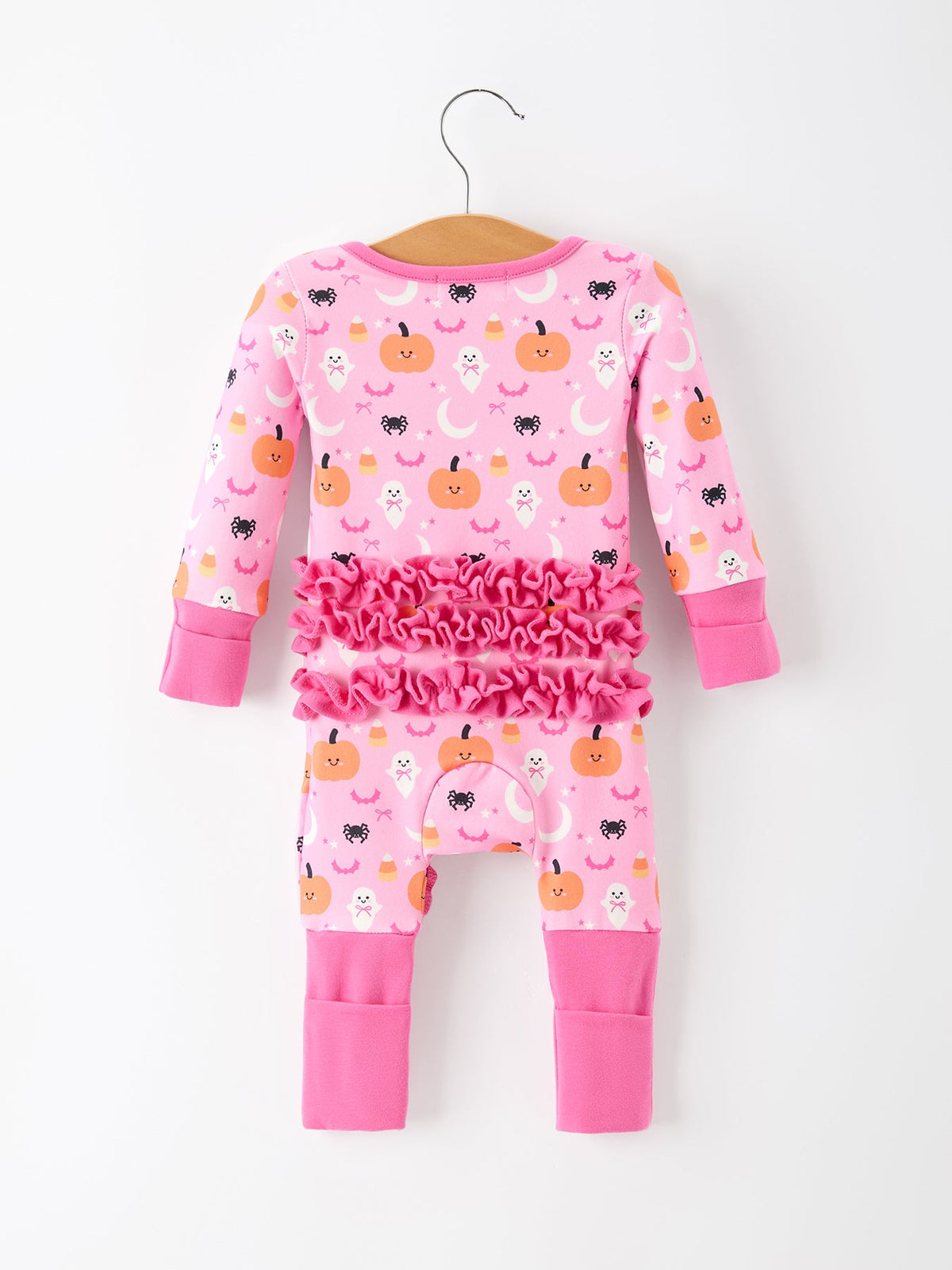 Rylee Faith Designs - Halloween Pumpkin Ghost Print Baby Girl Pajamas Ruffle Zipper Romper - alternate view 2