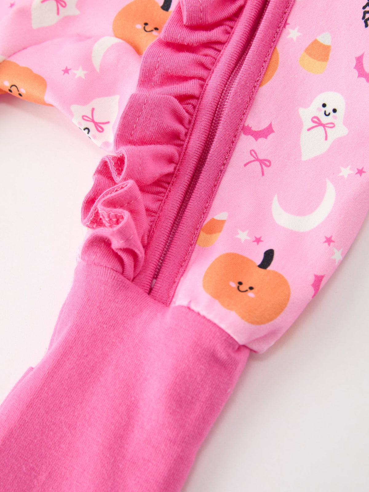 Rylee Faith Designs - Halloween Pumpkin Ghost Print Baby Girl Pajamas Ruffle Zipper Romper - alternate view 4
