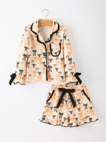 Rylee Faith Designs - Halloween Bow Print Girls Pajama Set Long Sleeve Top and Shorts