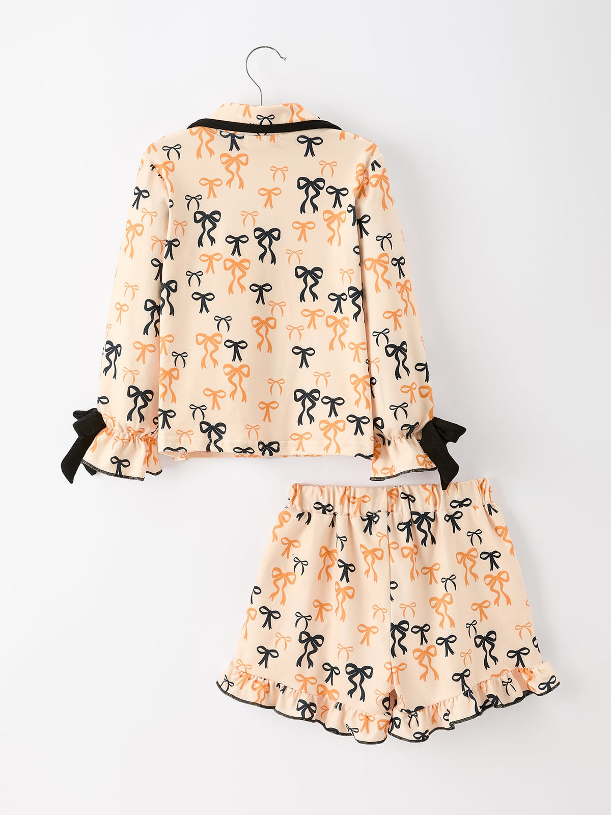 Rylee Faith Designs - Halloween Bow Print Girls Pajama Set Long Sleeve Top and Shorts - alternate view 2