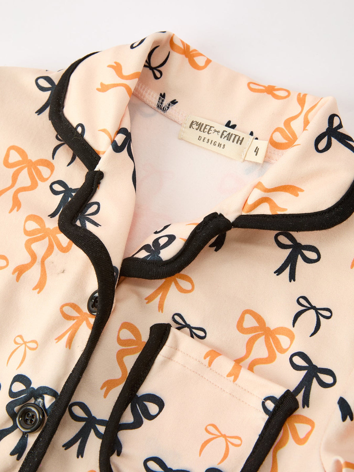Rylee Faith Designs - Halloween Bow Print Girls Pajama Set Long Sleeve Top and Shorts - alternate view 3