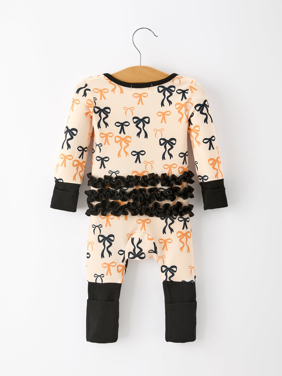 Rylee Faith Designs - Halloween Bow Print Baby Girl Pajamas Ruffle Zipper Romper - alternate view 2