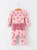 Rylee Faith Designs - Fall Thanksgiving Pink Pumpkin Ruffle Zip Sleeper Waffle Jumpsuit - alternate view 2