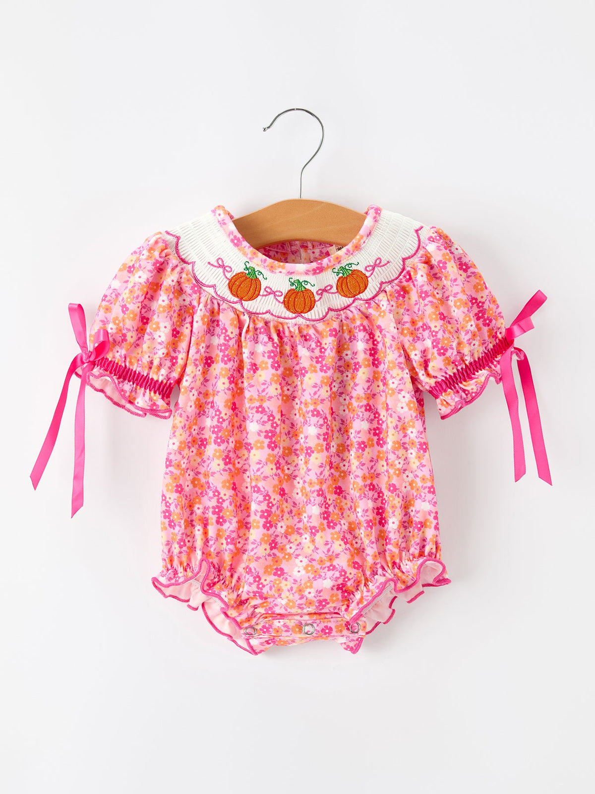 Rylee Faith Designs - Girls Halloween & Thanksgiving Floral Smocked Bubble Romper