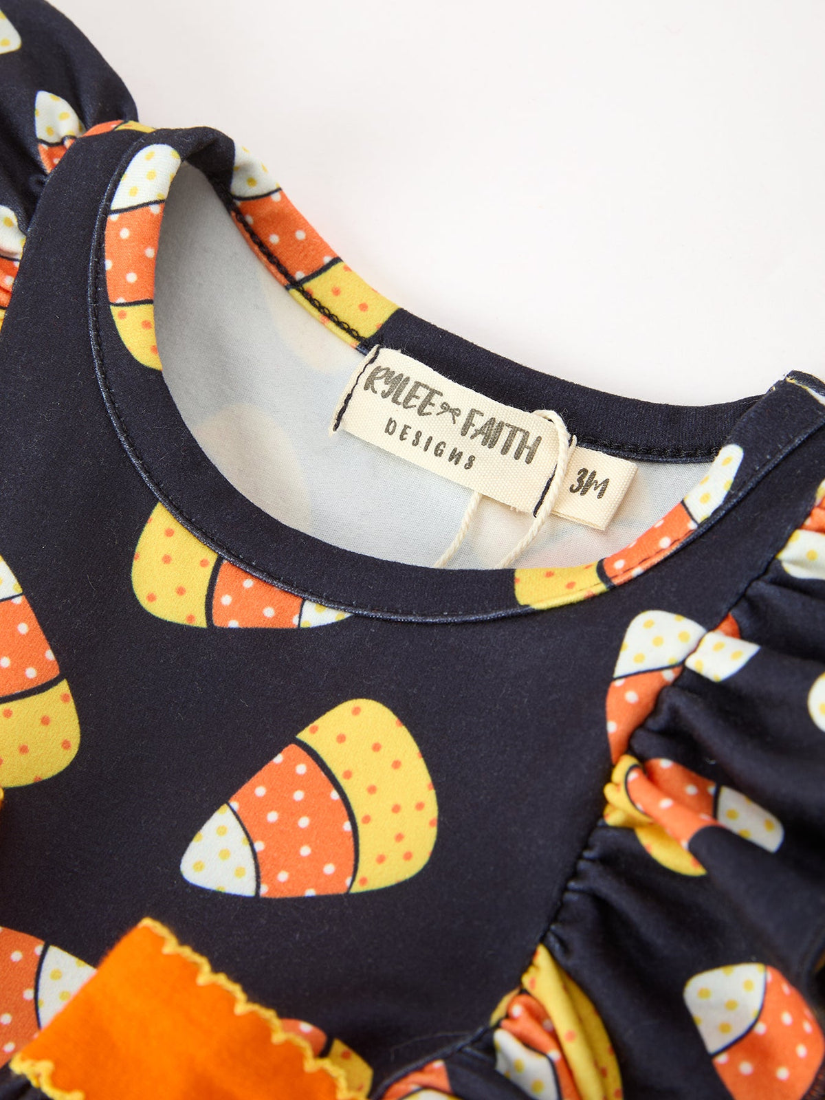 Rylee Faith Designs - Halloween Candy Corn Baby Girl Bubble Romper Ruffle - alternate view 3