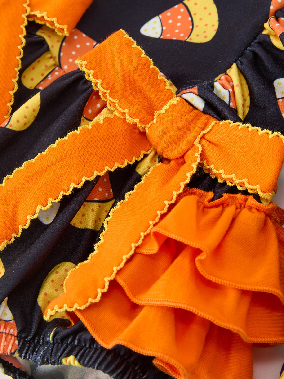Rylee Faith Designs - Halloween Candy Corn Baby Girl Bubble Romper Ruffle - alternate view 4