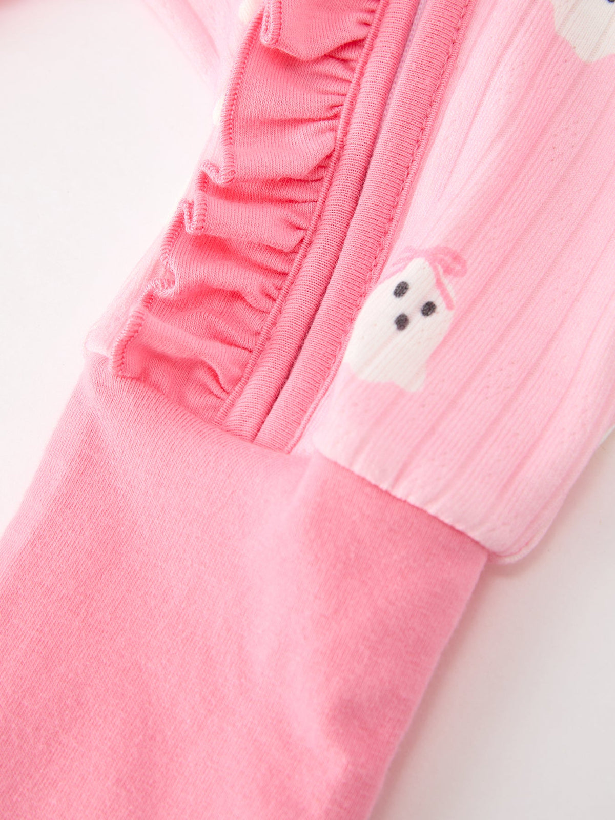 Rylee Faith Designs - Halloween Ghost Baby Girl Pink Pajamas Ruffle Zipper Romper - alternate view 4