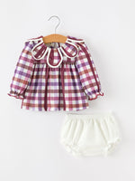 Rylee Faith Designs - Fall Plaid Petals Collar Girls Bloomer Set