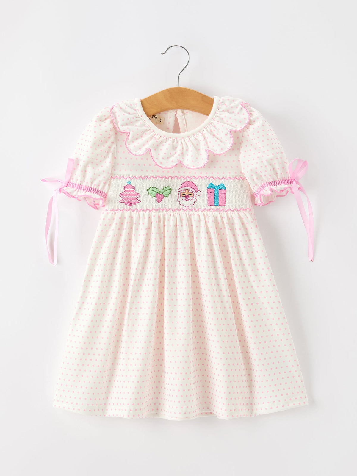 Rylee Faith Designs - Christmas Smocked Girls Dress Embroidered Holiday Ruffle Collar