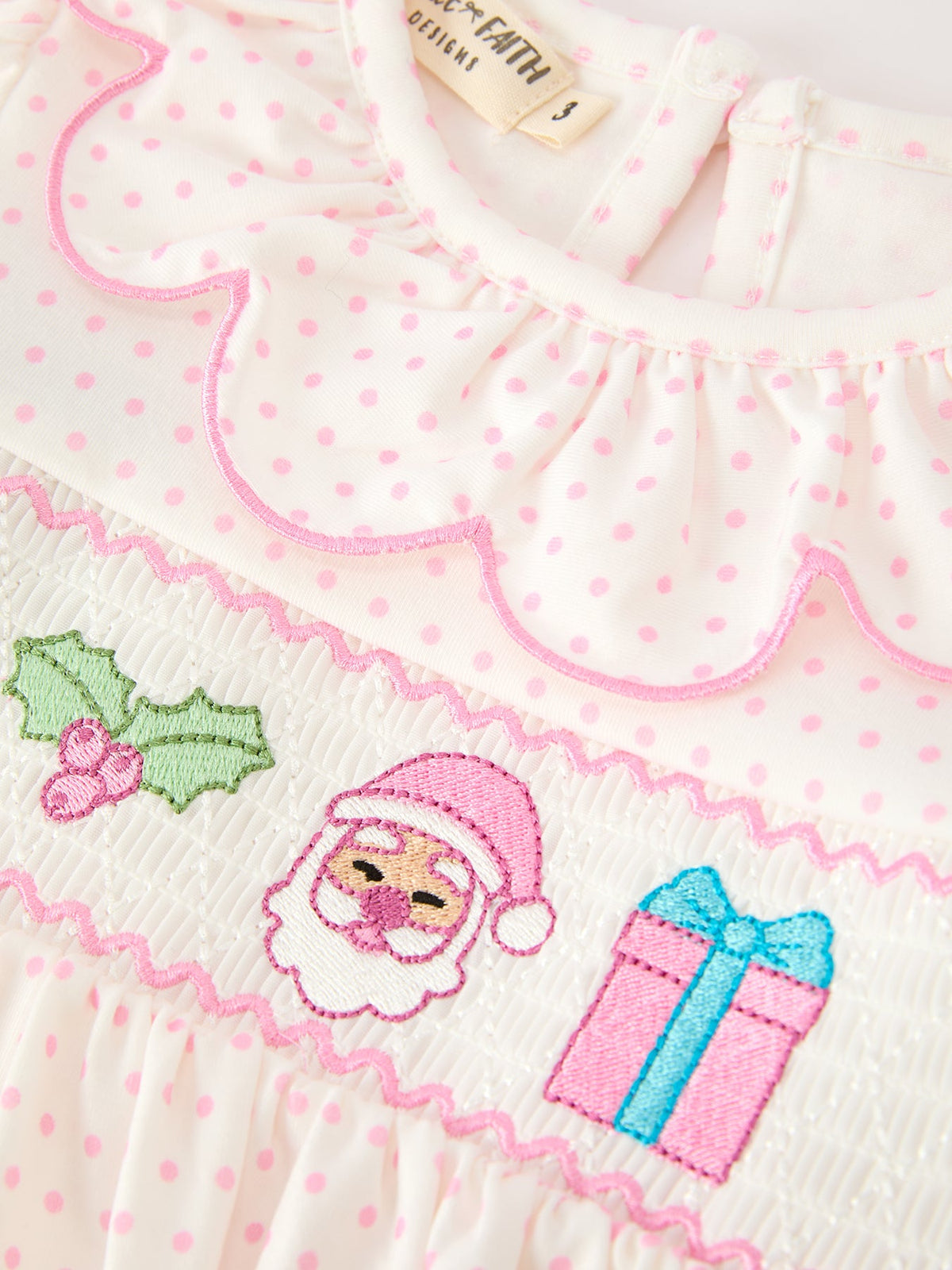 Rylee Faith Designs - Christmas Smocked Girls Dress Embroidered Holiday Ruffle Collar - alternate view 3