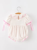 Rylee Faith Designs - Christmas Smocked Baby Girl Bubble Romper Embroidered Ruffle Collar - alternate view 2