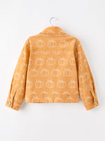 Rylee Faith Designs - Fall Girls Pumpkin Print Bow Denim Jacket - alternate view 2