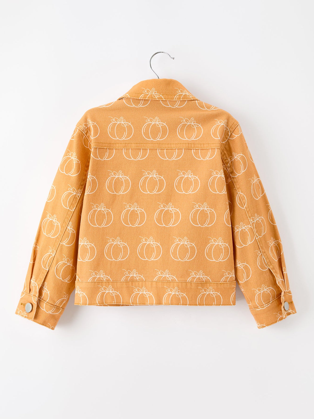 Rylee Faith Designs - Fall Girls Pumpkin Print Bow Denim Jacket - alternate view 2