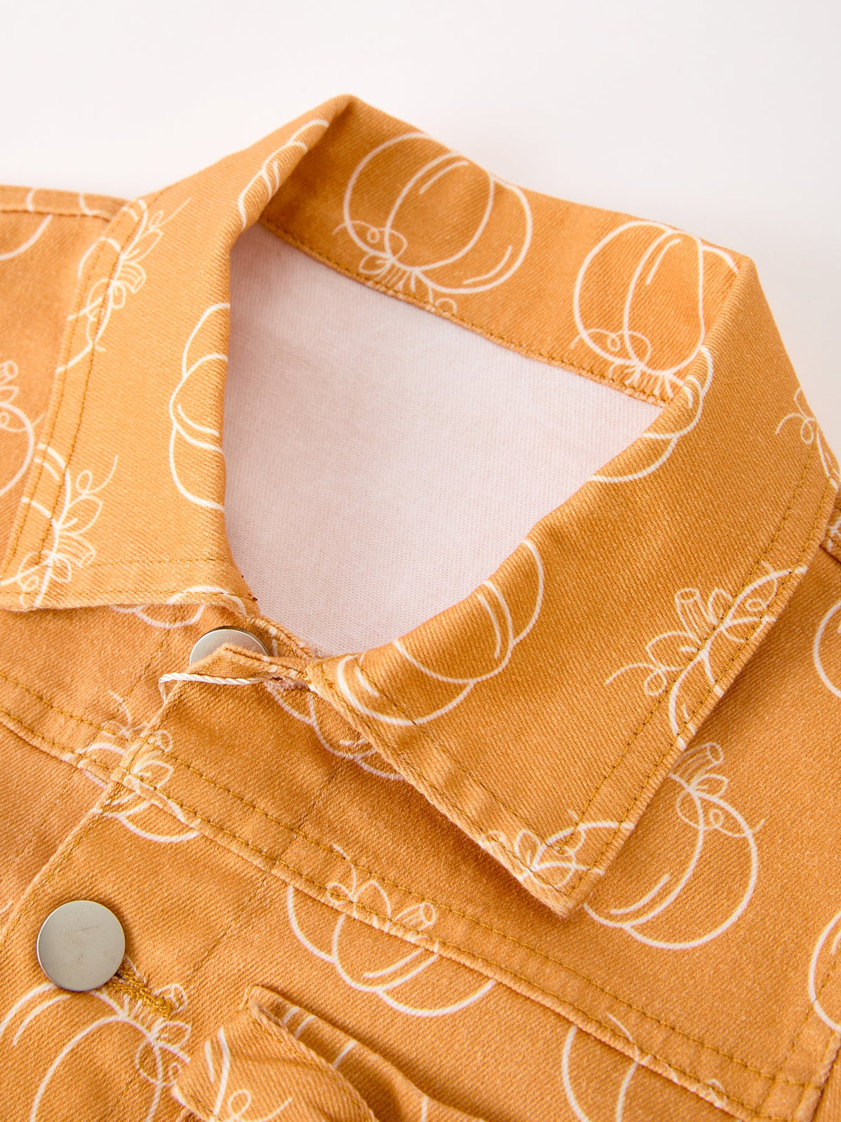 Rylee Faith Designs - Fall Girls Pumpkin Print Bow Denim Jacket - alternate view 3