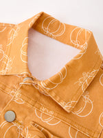 Rylee Faith Designs - Fall Girls Pumpkin Print Bow Denim Jacket - alternate view 3