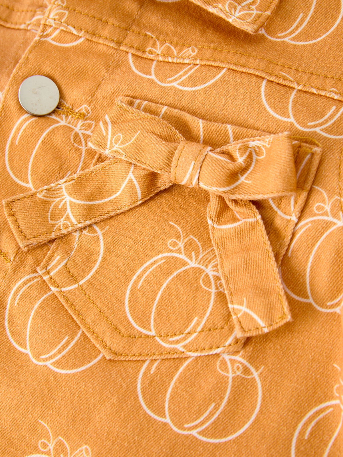 Rylee Faith Designs - Fall Girls Pumpkin Print Bow Denim Jacket - alternate view 4