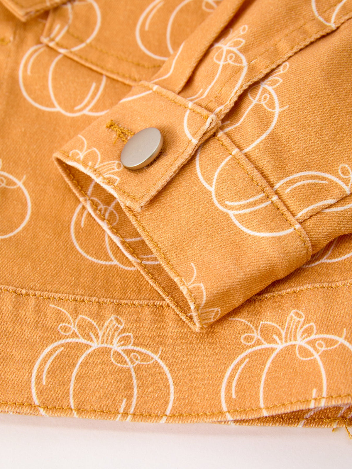 Rylee Faith Designs - Fall Girls Pumpkin Print Bow Denim Jacket - alternate view 5