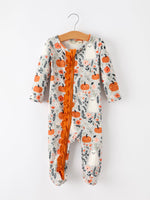 Rylee Faith Designs - Baby Halloween Pumpkin Ghost Zip Romper