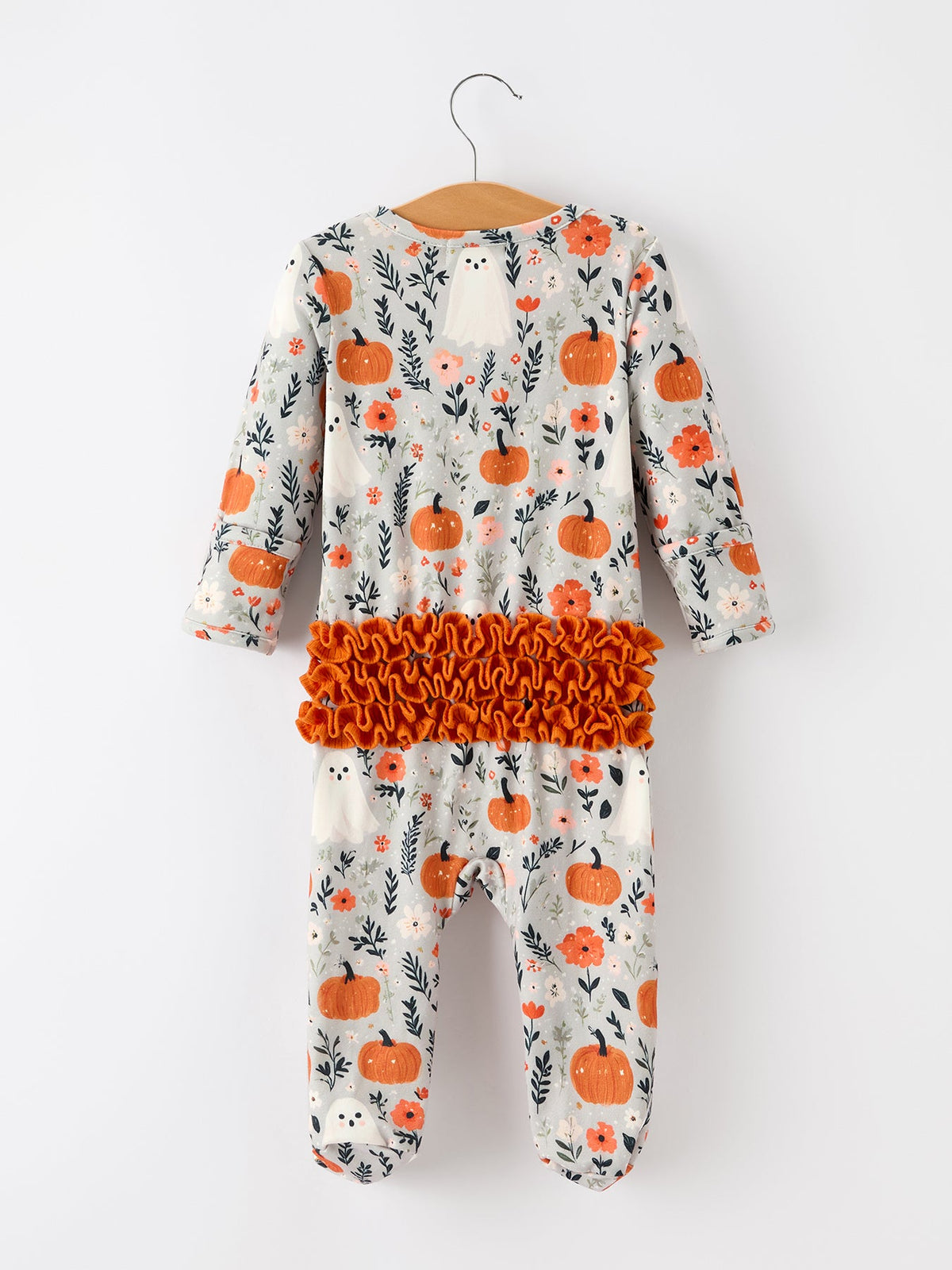 Rylee Faith Designs - Baby Halloween Pumpkin Ghost Zip Romper - alternate view 2