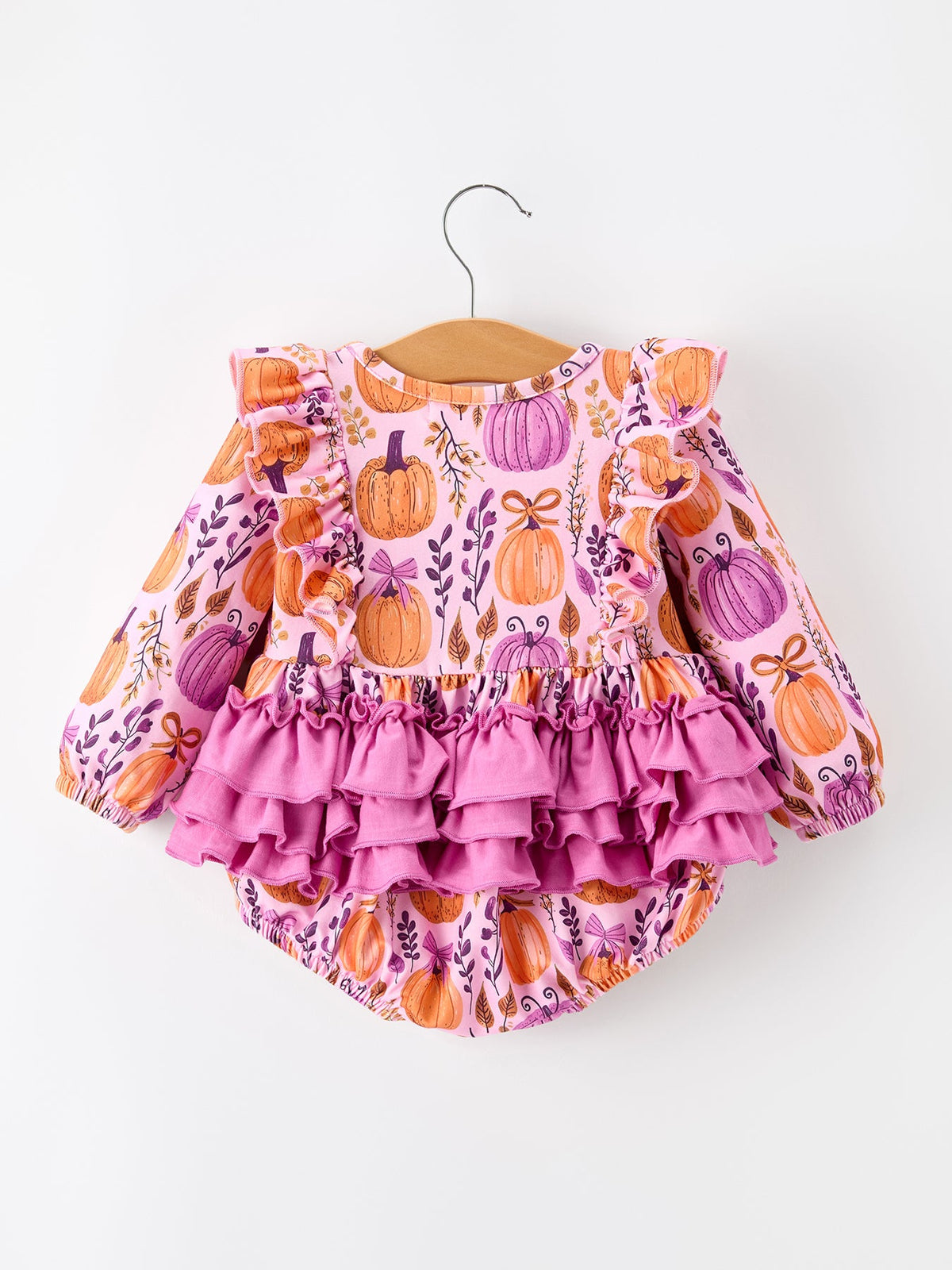 Rylee Faith Designs - Halloween Thanksgiving Pumpkin Girls Romper with Ruffle Bow - alternate view 7