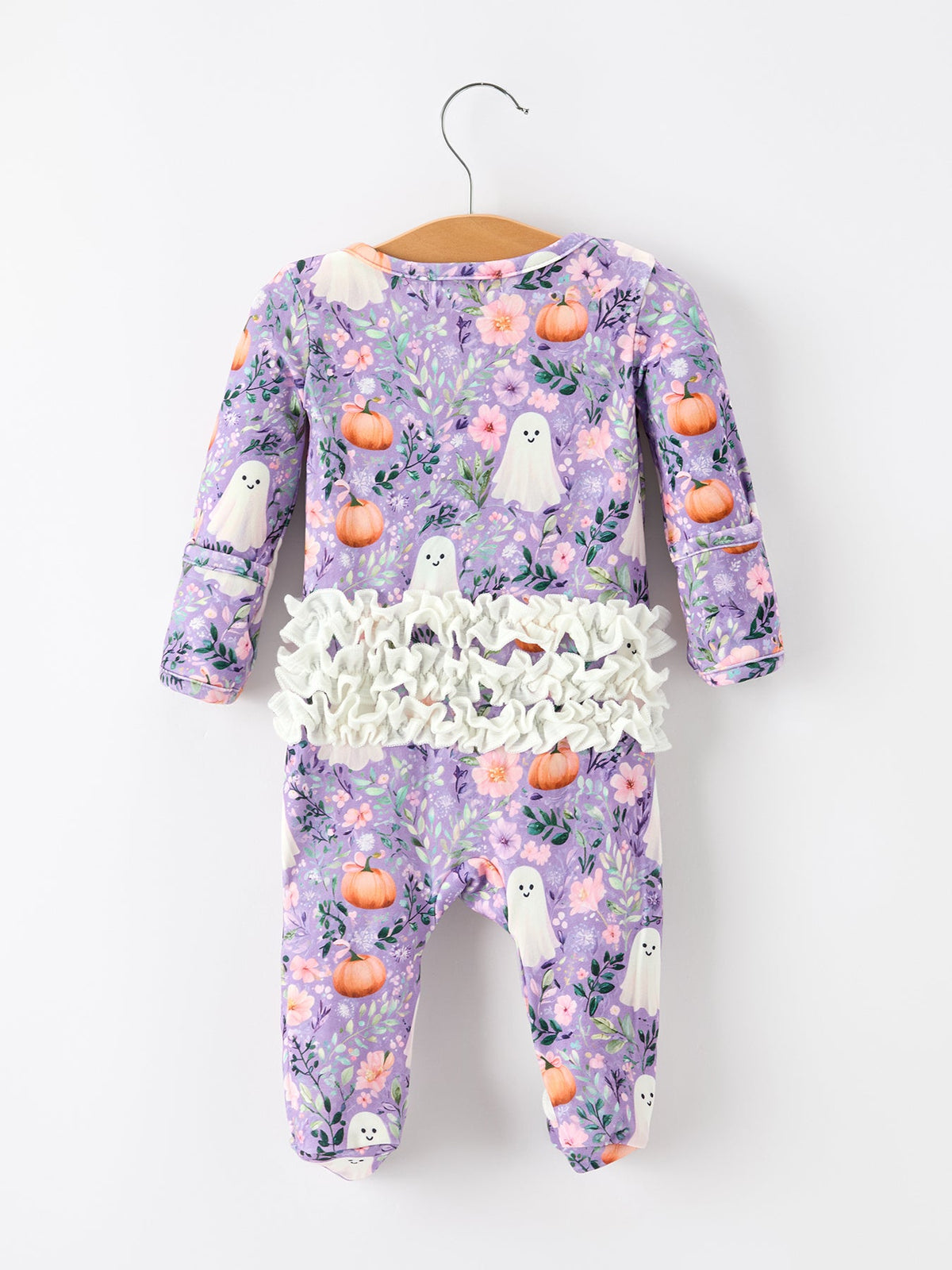 Rylee Faith Designs - Halloween Ghost Pumpkin Girls Romper Ruffle Zipper - alternate view 7