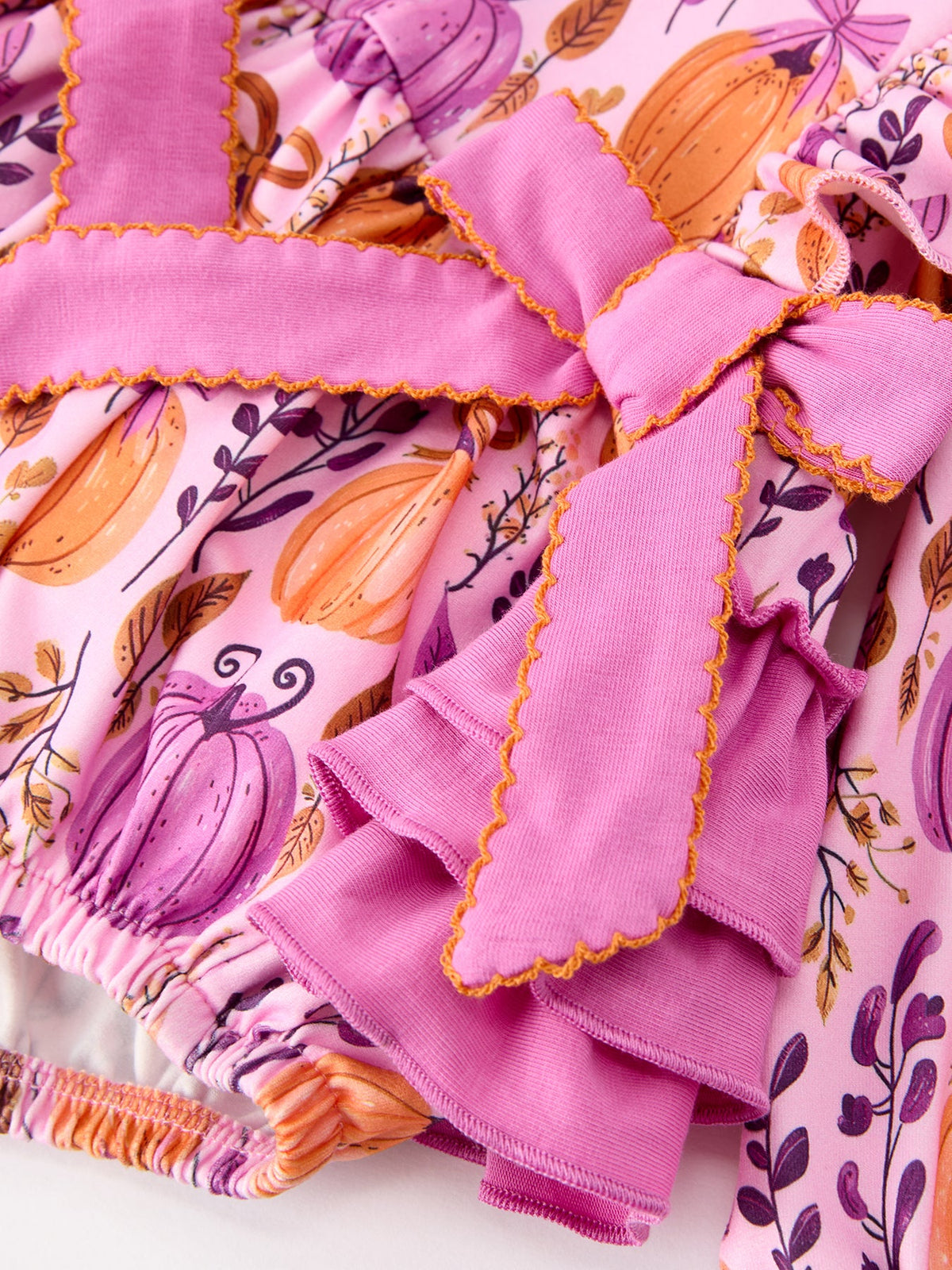 Rylee Faith Designs - Halloween Thanksgiving Pumpkin Girls Romper with Ruffle Bow - alternate view 8