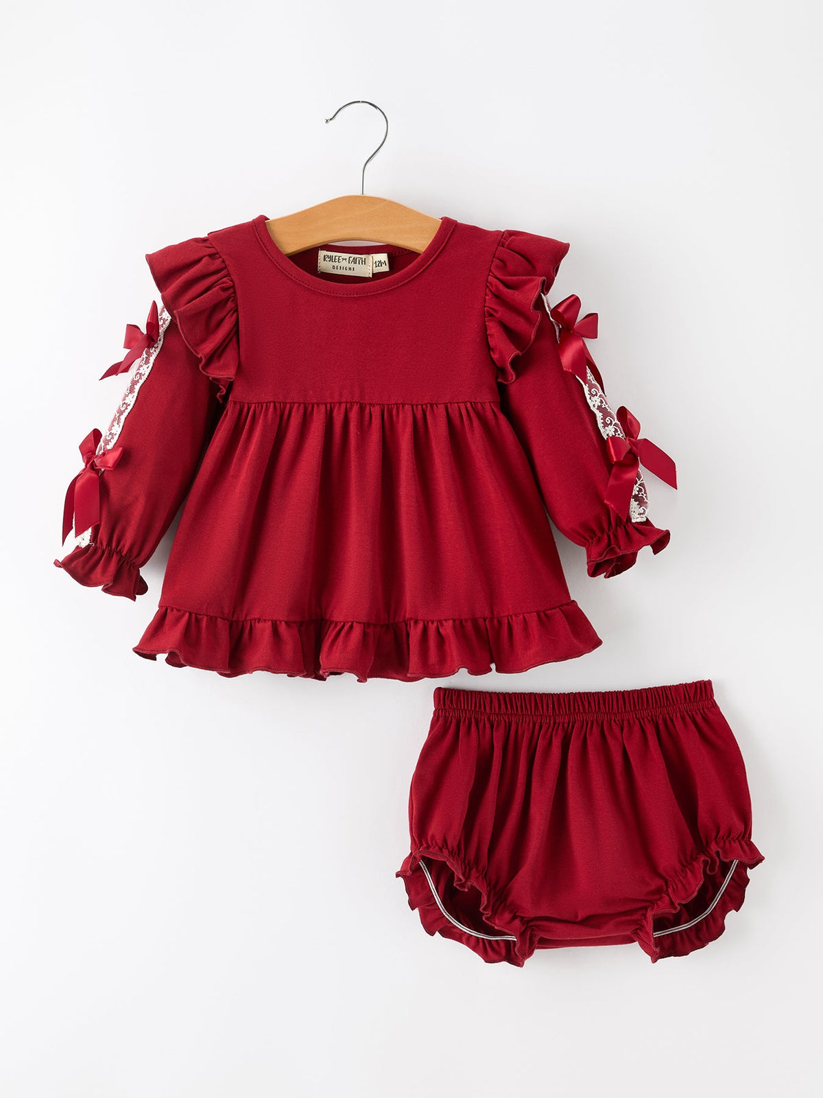 Rylee Faith Designs - Christmas Baby Girls Red Lace Bow Bloomer Set