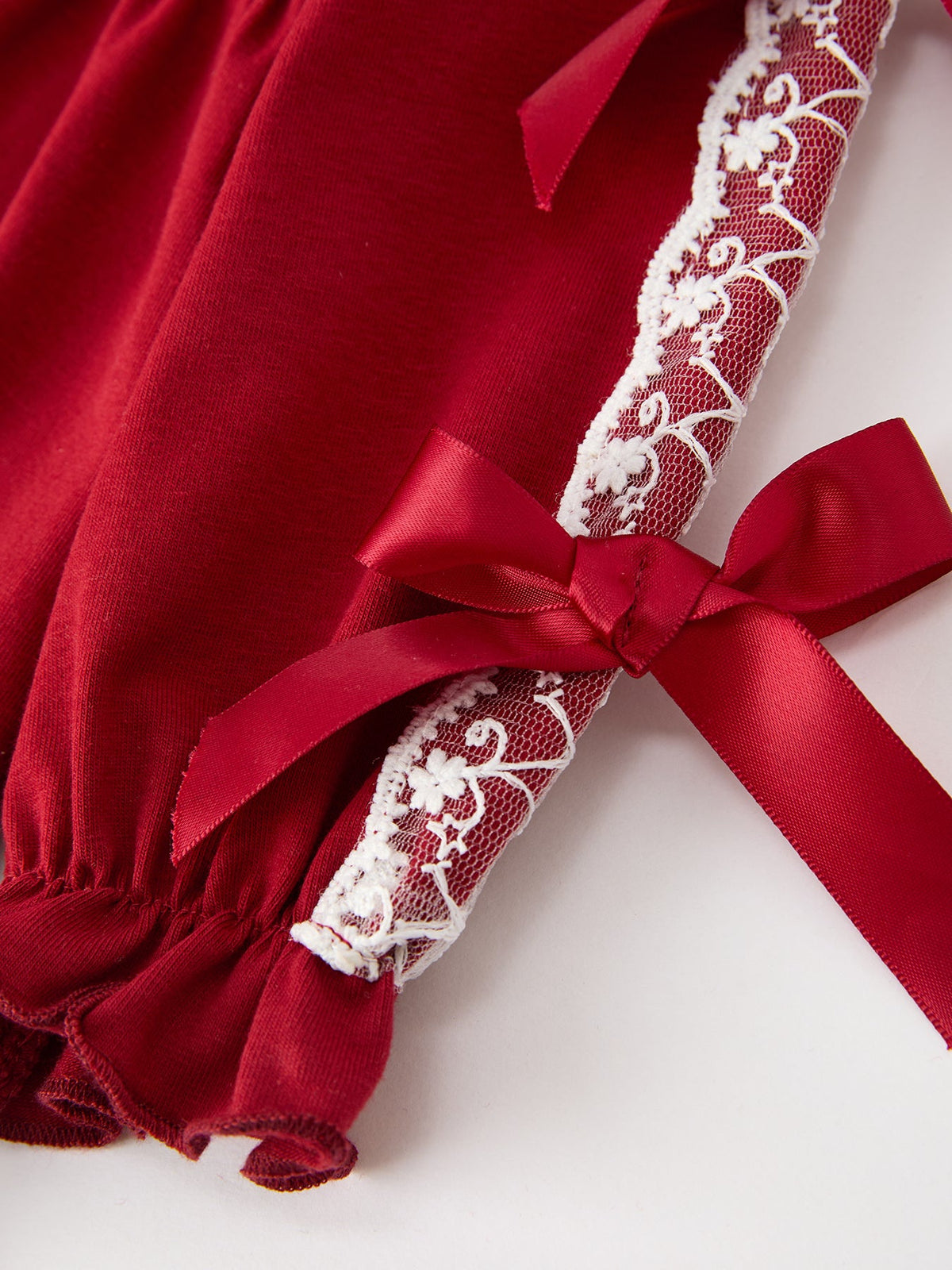 Rylee Faith Designs - Christmas Baby Girls Red Lace Bow Bloomer Set - alternate view 4