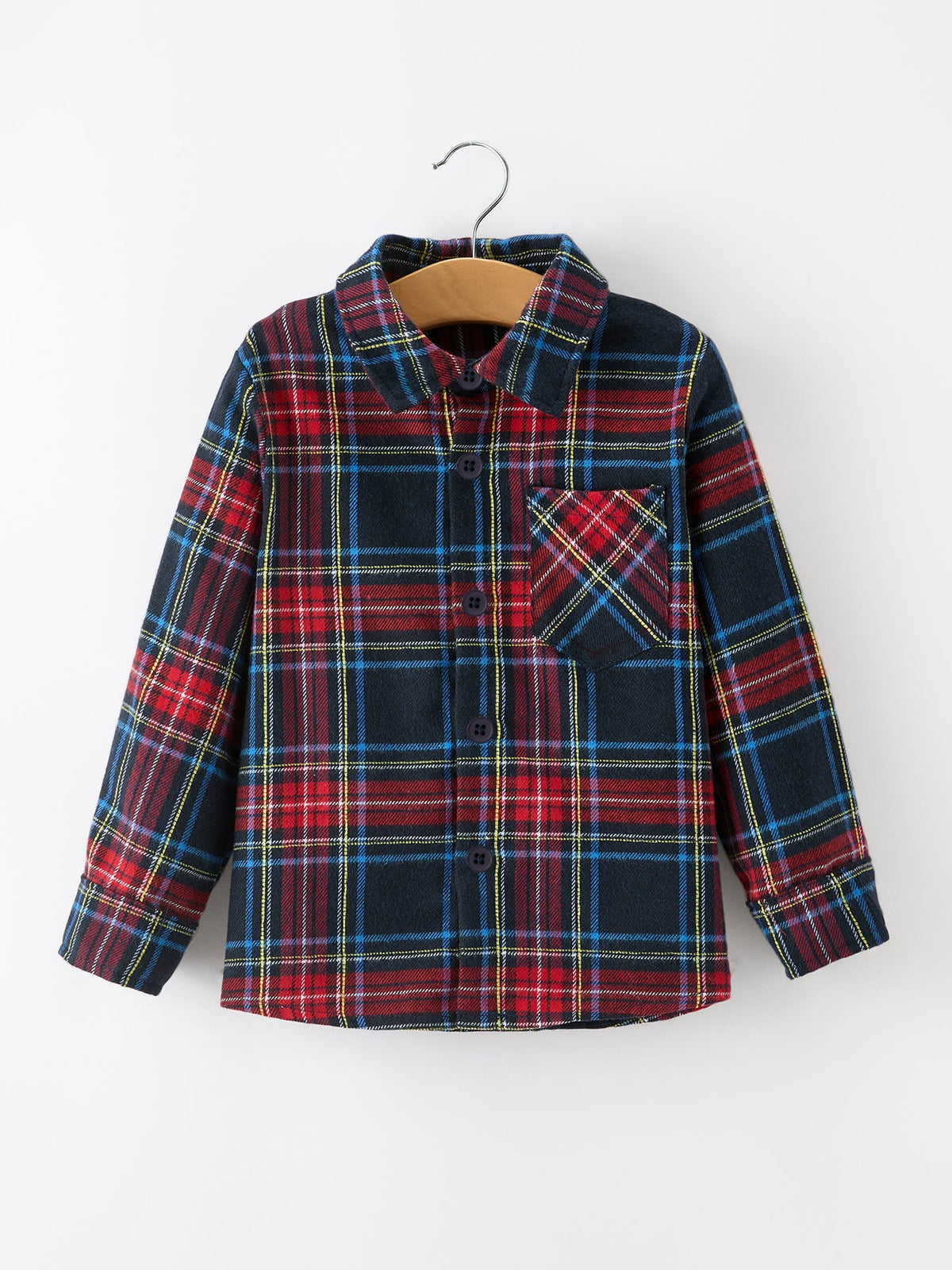 Rylee Faith Designs - Christmas Boys Red Navy Plaid Button Down Shirt