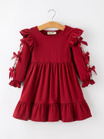 Rylee Faith Designs - Christmas Girls Red Lace Bow Ruffle Dress